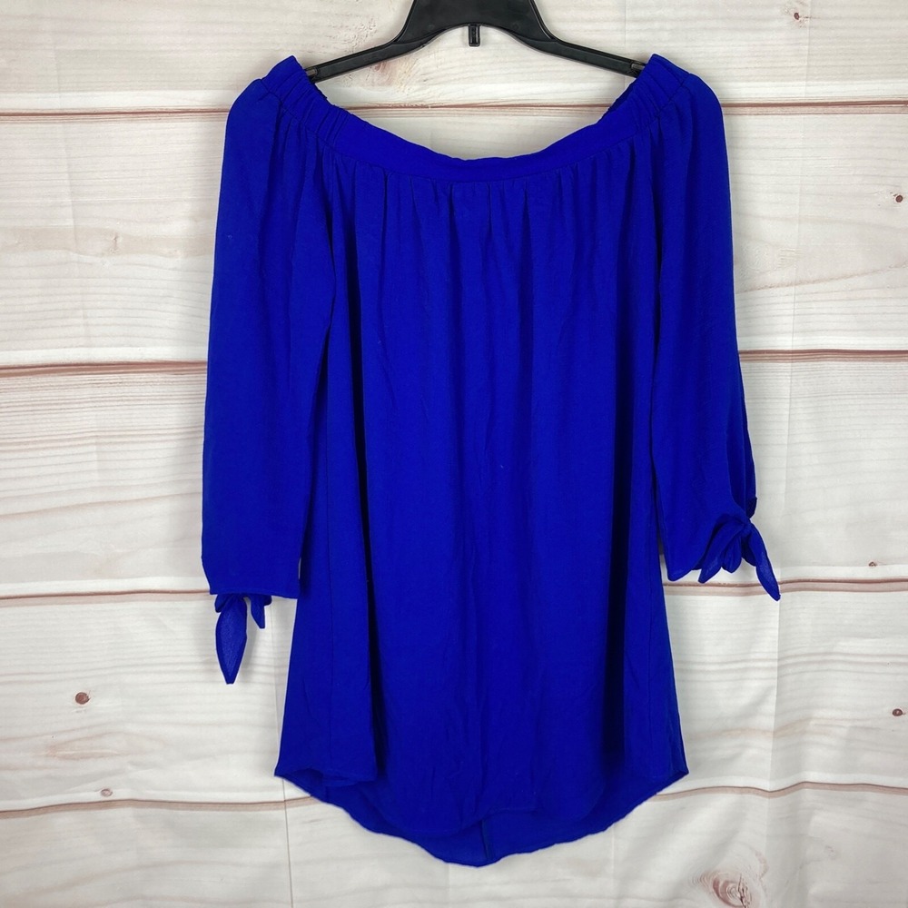Love Culture Dress Juniors L Blue Mini Shift Off The Shoulder 3/4 Sleeve Solid